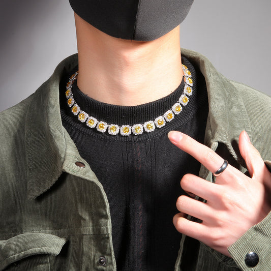 Ice Stone 13mm Big CZ Tennis Chain Pink Yellow Colorful Hip Hop Jewelry