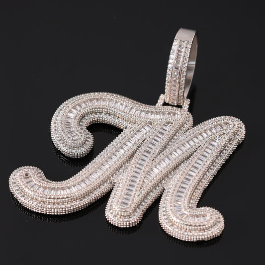 Ice Stone Initials Single Cursive Letter Pendant Necklace