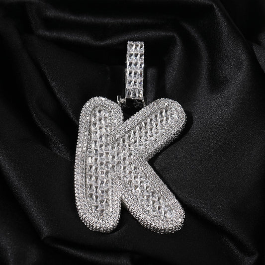 Ice Stone Iced Out Diamond Letter Pendant Necklace