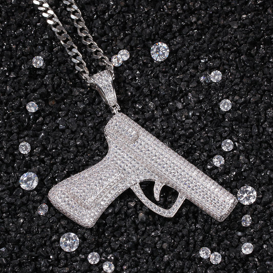 Ice Stone Iced Out Diamond Gun Pendant Necklace