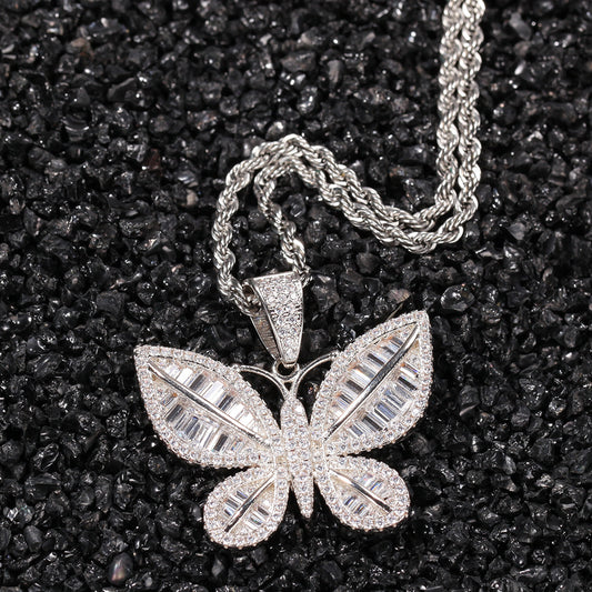Ice Stone Women’s Iced Out Butterfly Pendant Necklace