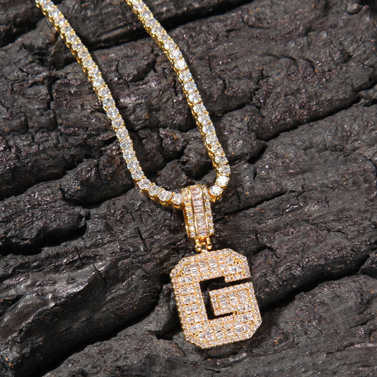 Ice Stone Hip Hop CZ Baguette Letter Pendant Necklace