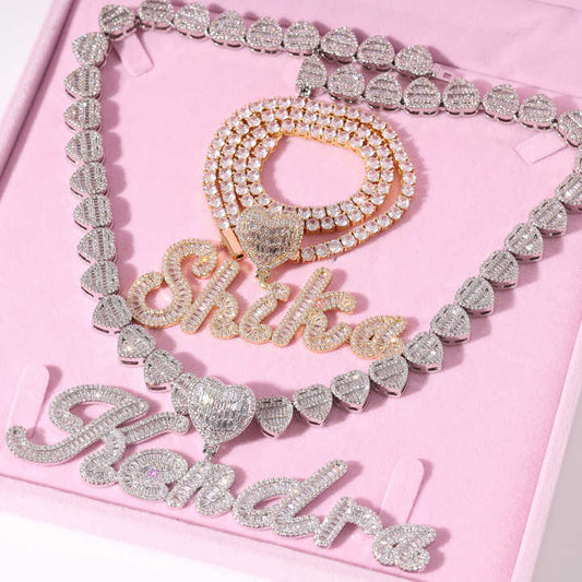 Ice Stone Gold Baguette Custom Name Necklace