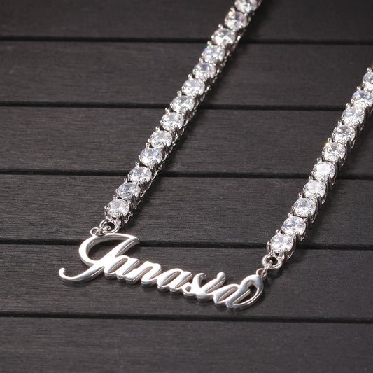 Ice Stone Christmas Diamond Name Tag Tennis Chain Necklace