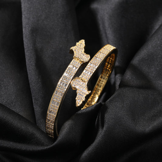 Ice Stone 5A Zircon Africa Map Bangle Hip Hop Bracelet