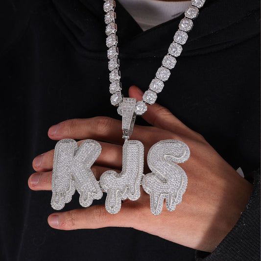 Ice Stone Water Drop Double Layer Name Necklace