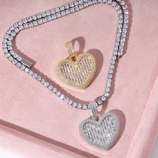 Ice Stone Iced Out Baguette Heart Pendant