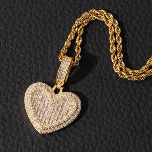 Ice Stone Iced Out Baguette Heart Pendant