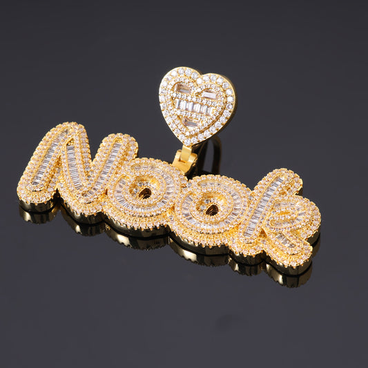 Ice Stone Custom Letter Pendant with Heart