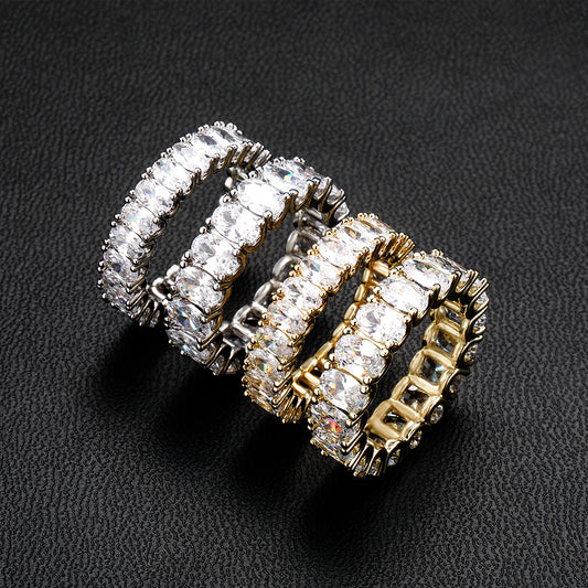 Ice Stone Trendy 8mm Oval Zircon Hip Hop Ring