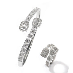 iced out bangles bracelet jewelry women 14k gold baguette CZ lab diamond bracelet ring set hip hop wedding jewelry set