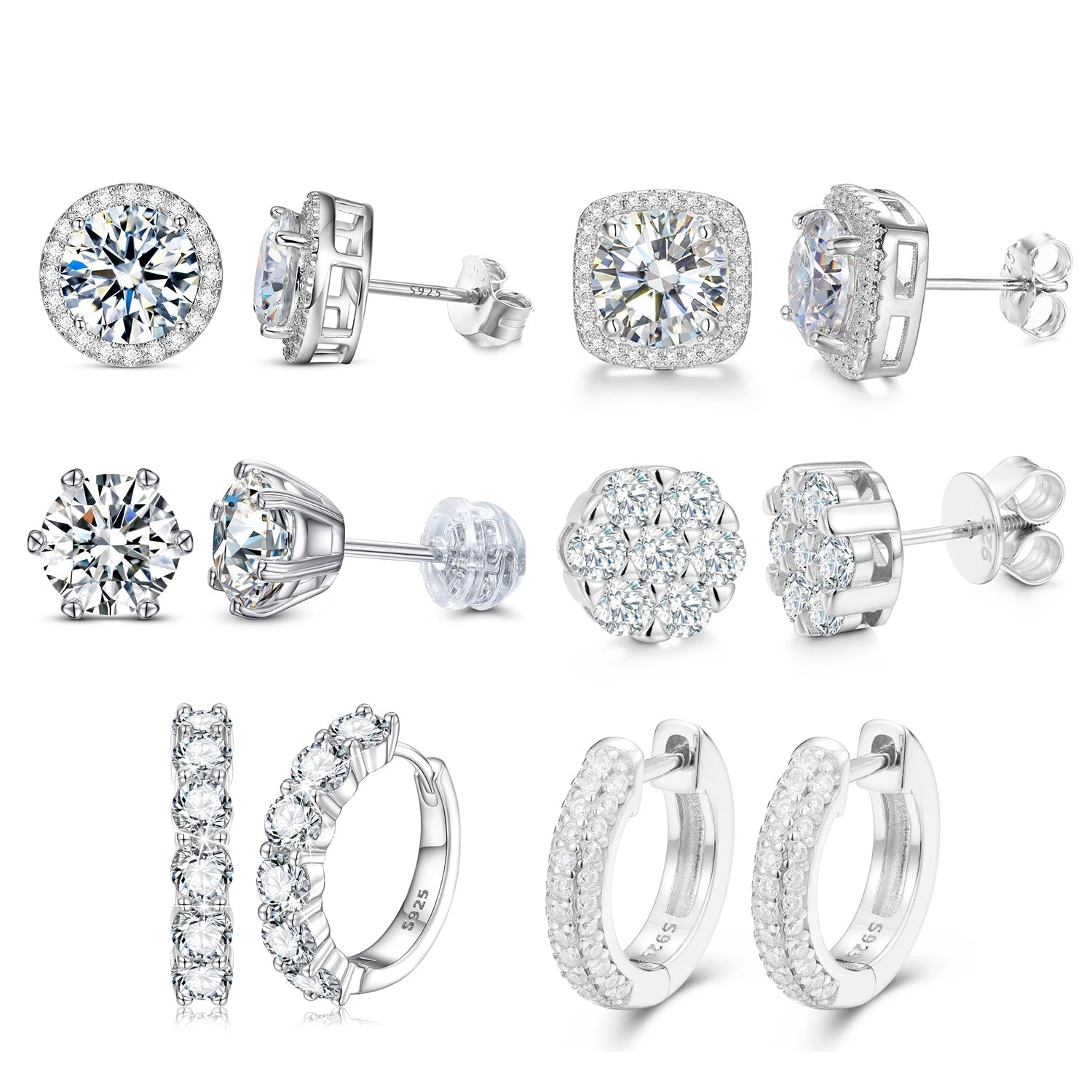 Pass Diamond test VVS D Moissanite Earrings Men Women 0.5CT-3CT 925 Silver GIA Certificate Lab Diamond Stud Luxury Jewelry