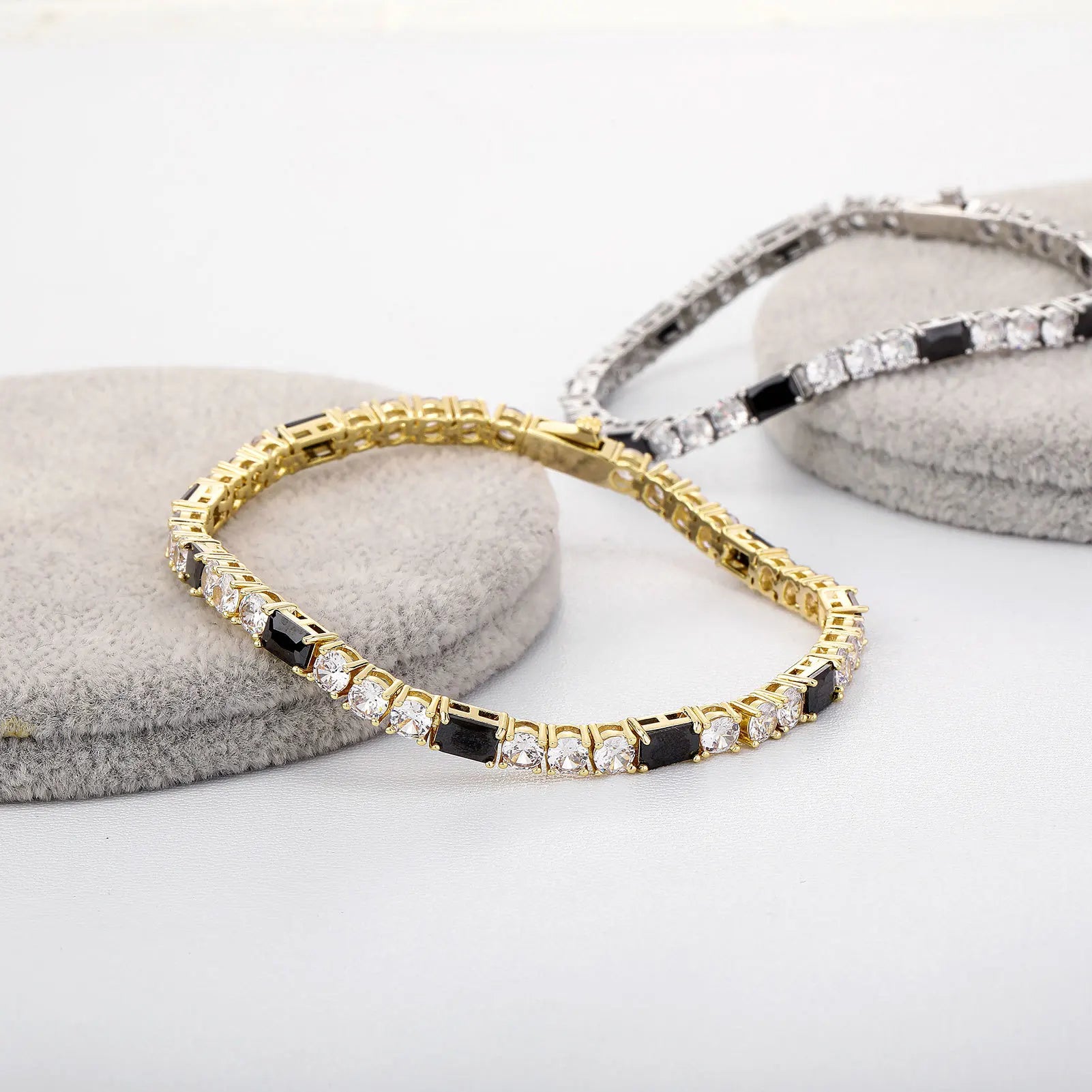 Hip Hop 4MM Mixed Square Round CZ Tennis Chain Fashionable Iced Out Black Baguette Tennis Bracelet Necklace