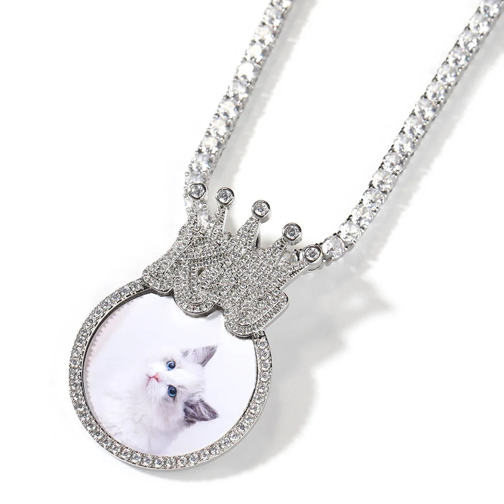 Quality Hip Hop Jewelry Custom Photo Pendant Necklace Gold Plated Iced Out CZ Picture Memory Pendant Mother's Day Gift