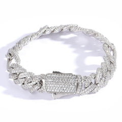 High Quality Wholesale Spring Clasp 12mm Cuban Bracelet Hip Hop Miami Chain Bracelet Full Diamond Cuban Link Chain