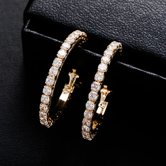 Ice Stone Big Hoop Baguette Iced Out CZ Hip Hop Earrings