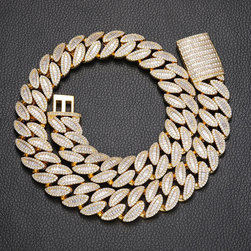 Men Hip Hop Jewelry 20mm Iced Out CZ Cuban Chain Necklace Gold Plated 20mm Diamond Cuban Link Chain