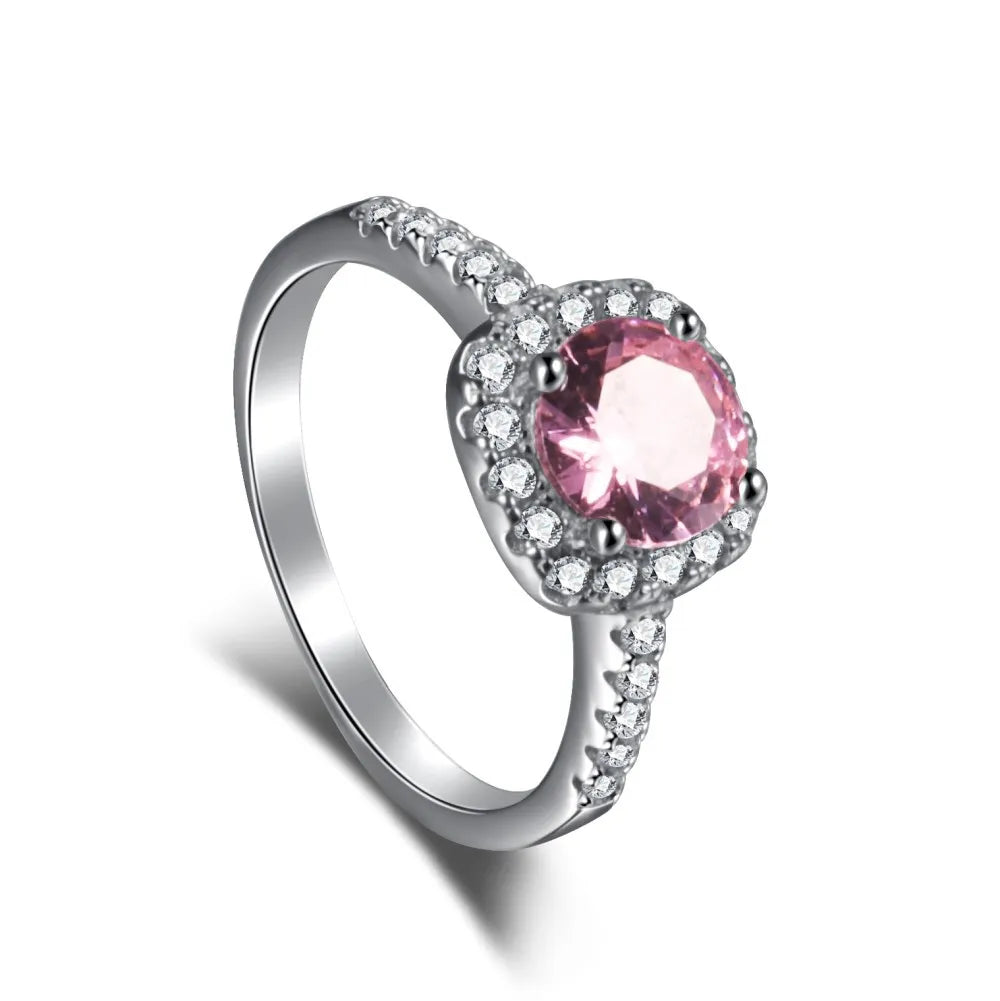 TOP ICY 2022 Round Big 5A pink CZ Stone 925 Sterling Silver Women Ring Blue Green Luxury Women Fashion Iced Out Ring