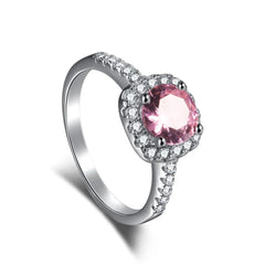 TOP ICY 2022 Round Big 5A pink CZ Stone 925 Sterling Silver Women Ring Blue Green Luxury Women Fashion Iced Out Ring