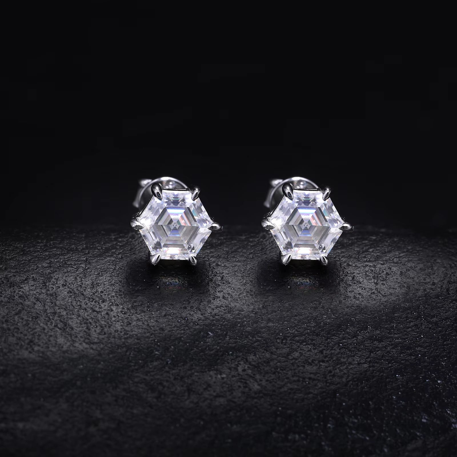 Ice Stone 2025 New Round Brilliant Cut Hexagon VVS Moissanite Stud Earrings
