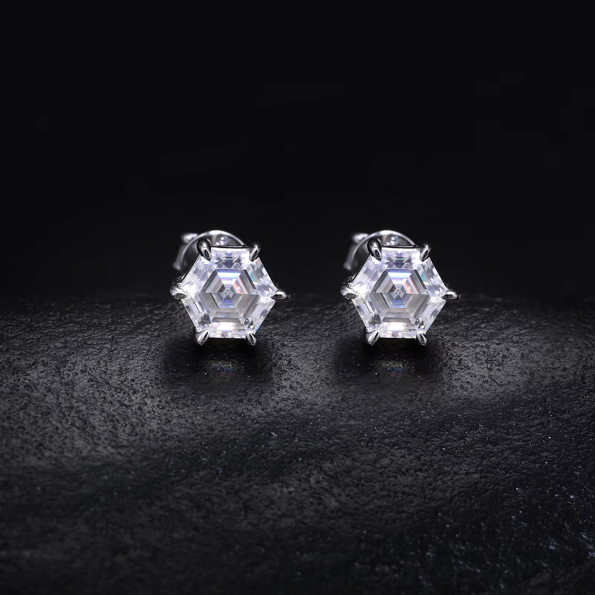 Ice Stone 2025 New Round Brilliant Cut Hexagon VVS Moissanite Stud Earrings