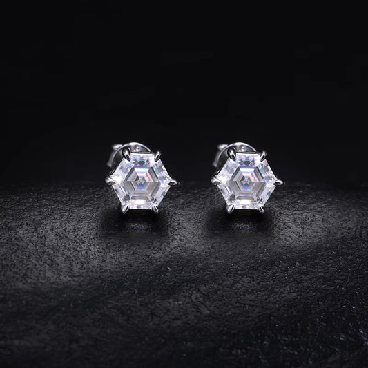 Ice Stone 2025 New Round Brilliant Cut Hexagon VVS Moissanite Stud Earrings