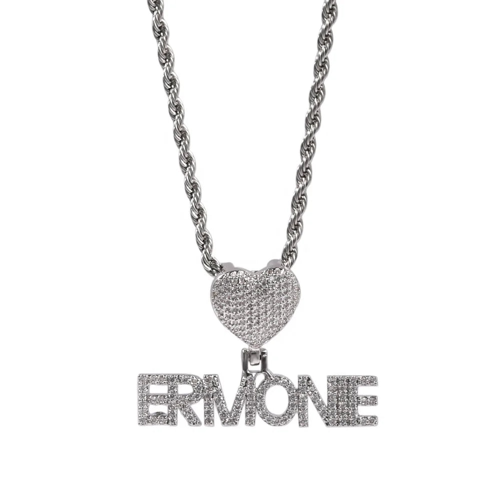 Ice Stone Mini Heart Custom Name Pendant