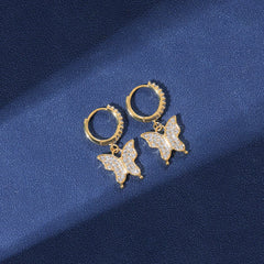 Ice Stone High Quality Butterfly Iced Out Crystal CZ Huggie Earrings