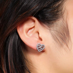 Ice Stone Hip Hop Fashion Brass 18K Gold Plated Heart Stud Earrings