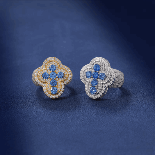Ice Stone Rappers Cross Moissanite Blue CZ Ring