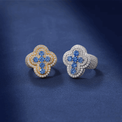 Ice Stone Rappers Cross Moissanite Blue CZ Ring