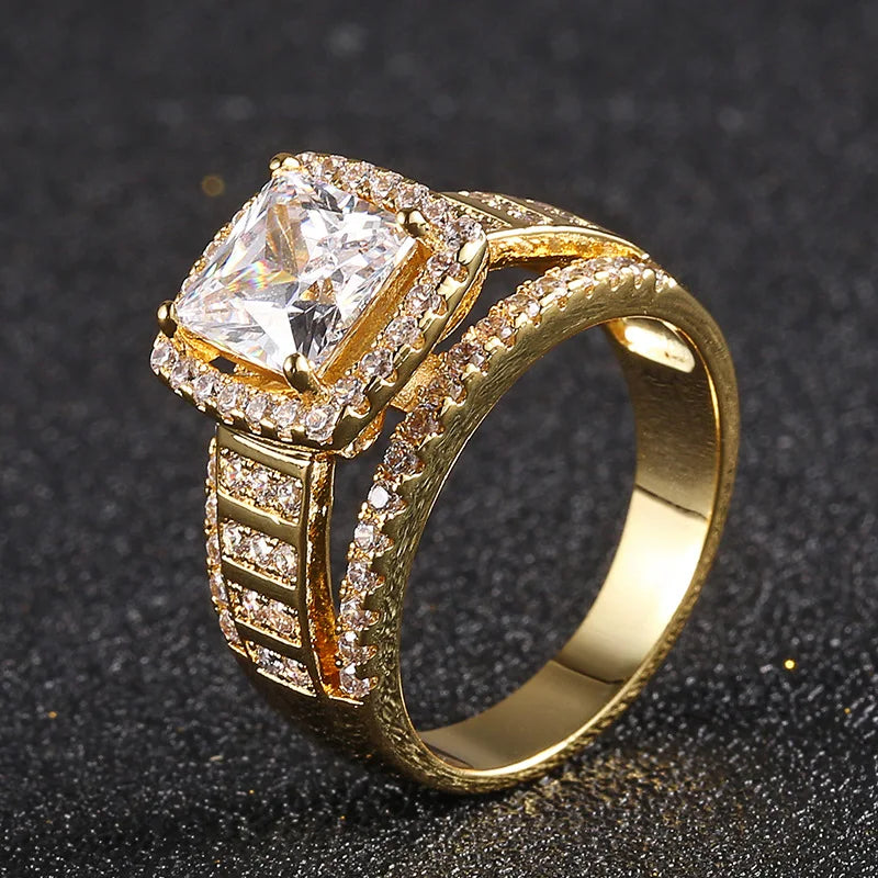 TOP ICY Fashion Hip Hop Gold Big Diamond Ring Hot Selling Iced Out CZ Men Rings Jewelry 18K Gold Plated