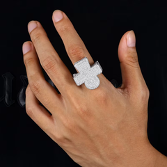 Ice Stone Hip Hop Micro-Paved Moissanite Cross Ring