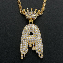 2022 hot selling men's bling bling Iced out letters crown initial letter necklace fashion bubble letter necklace