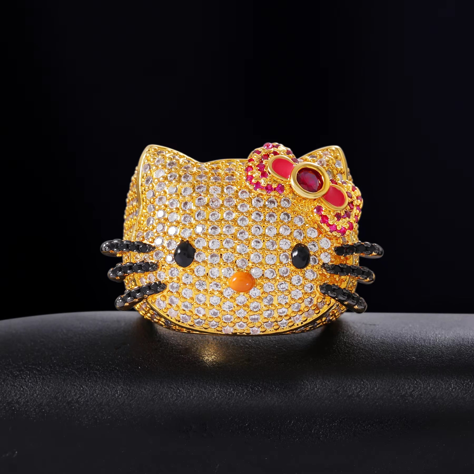 Ice Stone Bling Bling Hello Kitty Brass 18K Gold Plated Ring