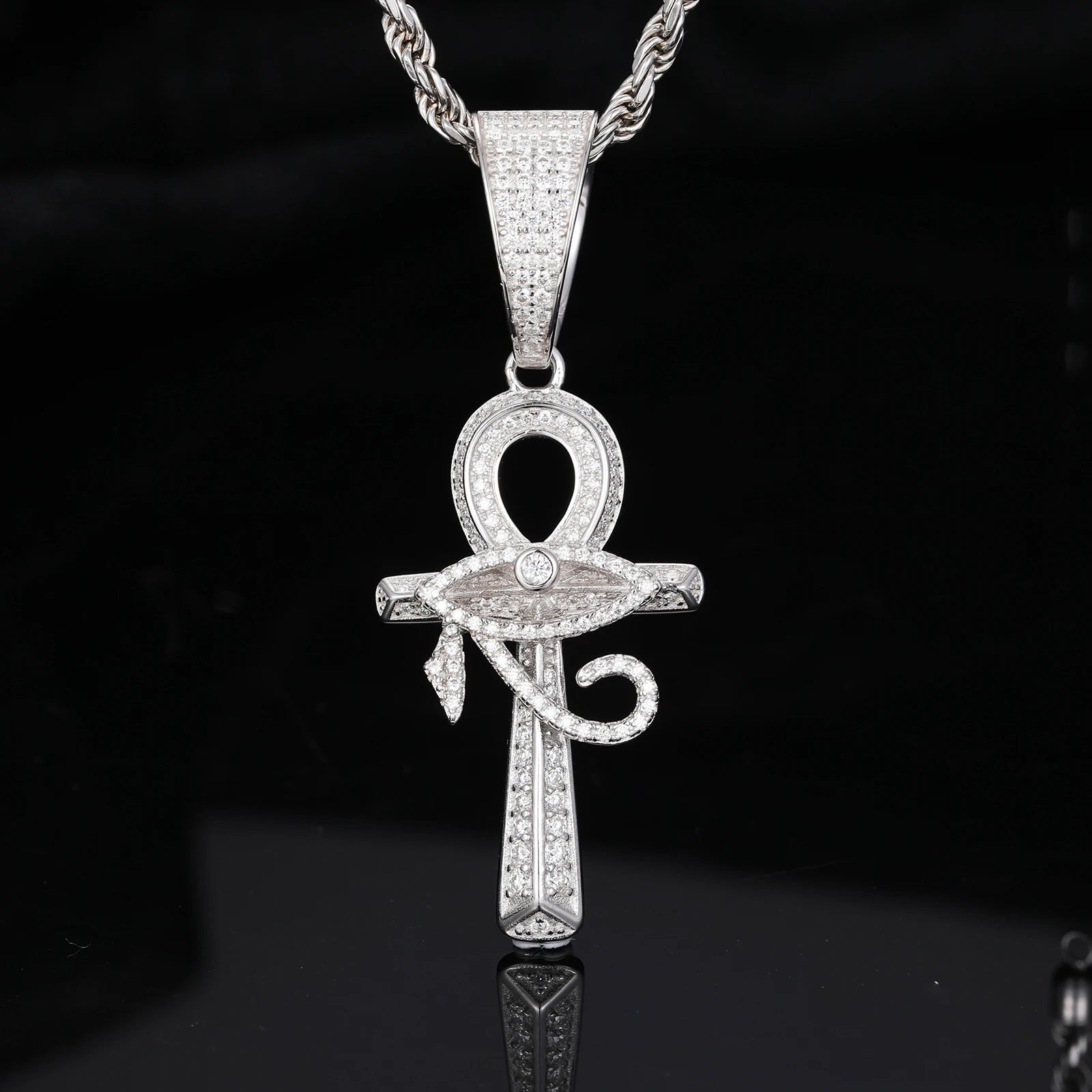 Iced Out VVS Diamond Moissanite Cross Pendant, 925 Sterling Silver Ankh Cross Necklace Chain for Men Hip Hop Rock Rapper Jewelry