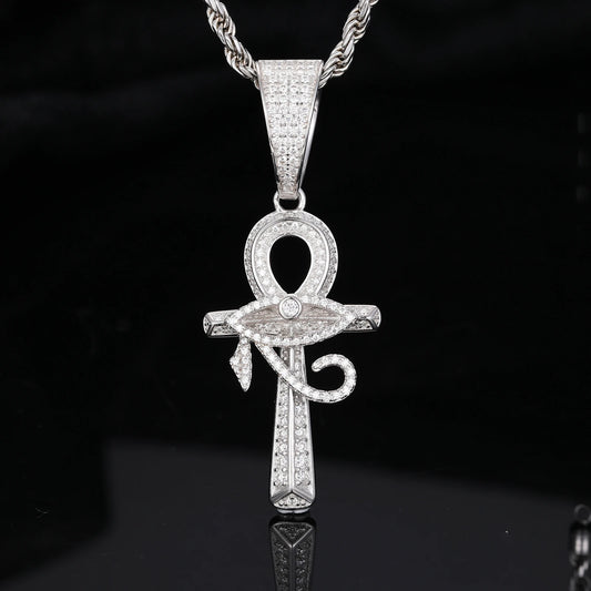 Iced Out VVS Diamond Moissanite Cross Pendant, 925 Sterling Silver Ankh Cross Necklace Chain for Men Hip Hop Rock Rapper Jewelry