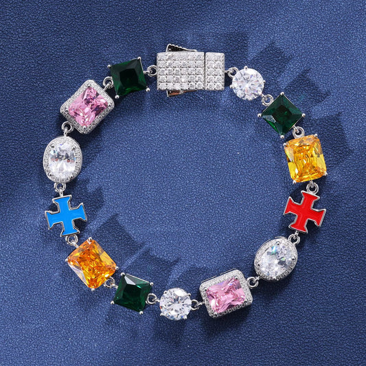 Ice Stone Hot Vintage Colorful Cross Gemstone Zircon Bracelet