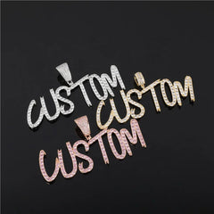 Hip Hop Iced Out Personalized Necklace Custom Jewelry Big Size Cursive Letter Pendant 4mm Brush Font Name Necklace