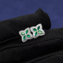 Ice Stone Luxury Green Four Leaf Clover 18k Gold Plated Earrings