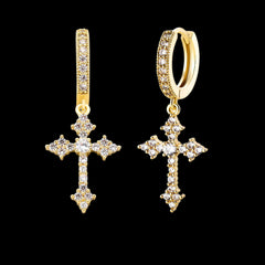 Ice Stone Wholesale Hip Hop White Gold Plated Cross Earrings