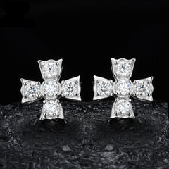 New Design Sparkling 925 Sterling Silver Flower Jewelry VVS D Moissanite Earrings Hip Hop Four Leaf Stud Earrings for Wedding