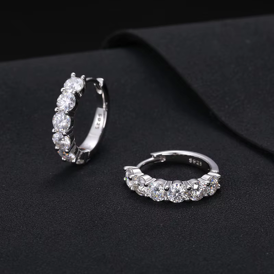 Ice Stone Iced Out Round Moissanite Hoop Earrings