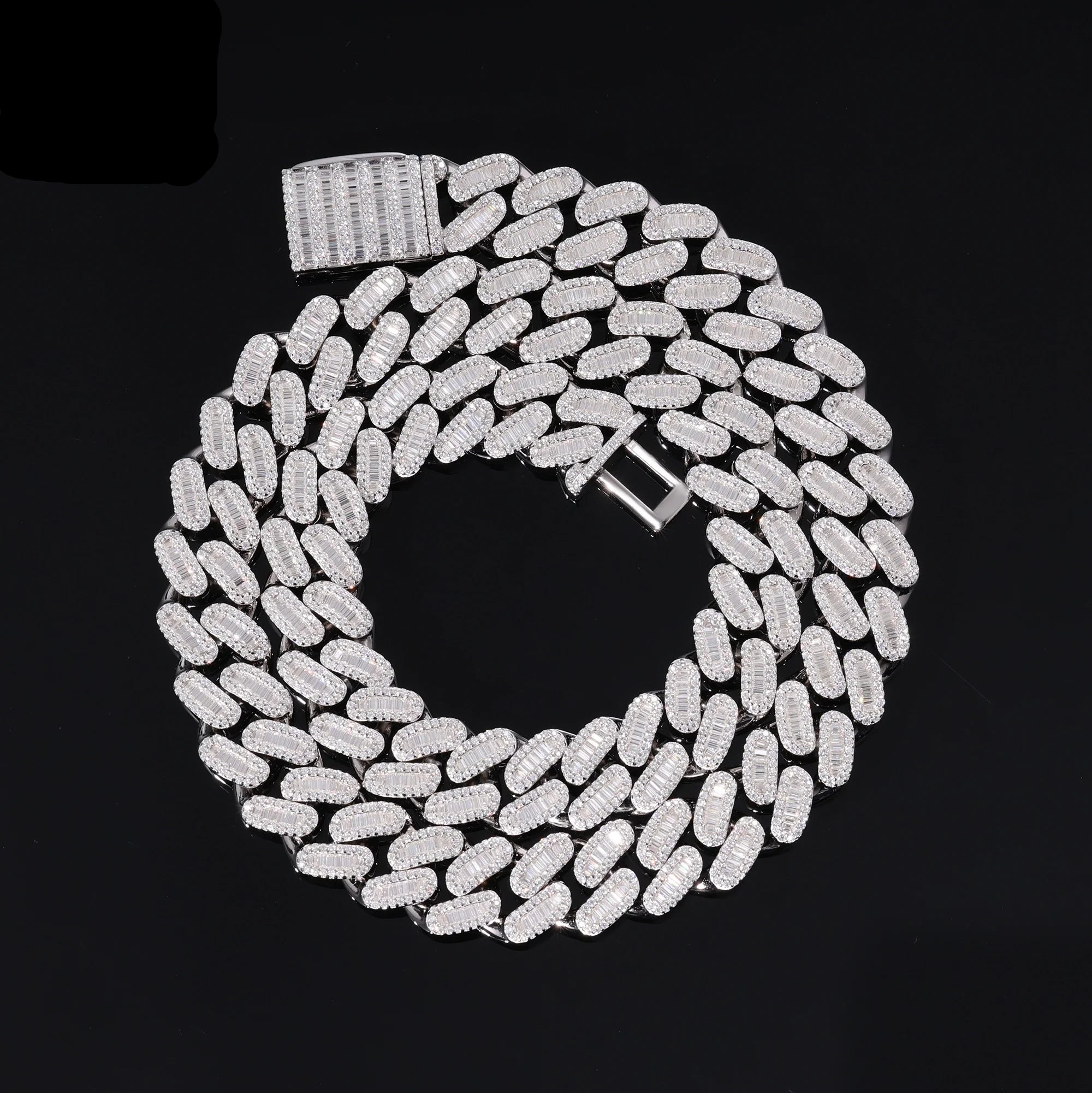 New High Quality T Baguette VVS D Moissanite Cuban Link Chain Iced Out Bling Bling 925 Sterling Silver Necklace Jewelry for Men