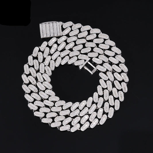 New High Quality T Baguette VVS D Moissanite Cuban Link Chain Iced Out Bling Bling 925 Sterling Silver Necklace Jewelry for Men