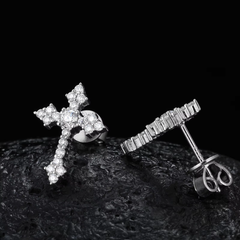 Ice Stone VVS Moissanite Tapered Cross Stud Earrings