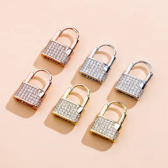 Ice Stone Unique Lock Shape Gold Plated Diamond Mini Hoop