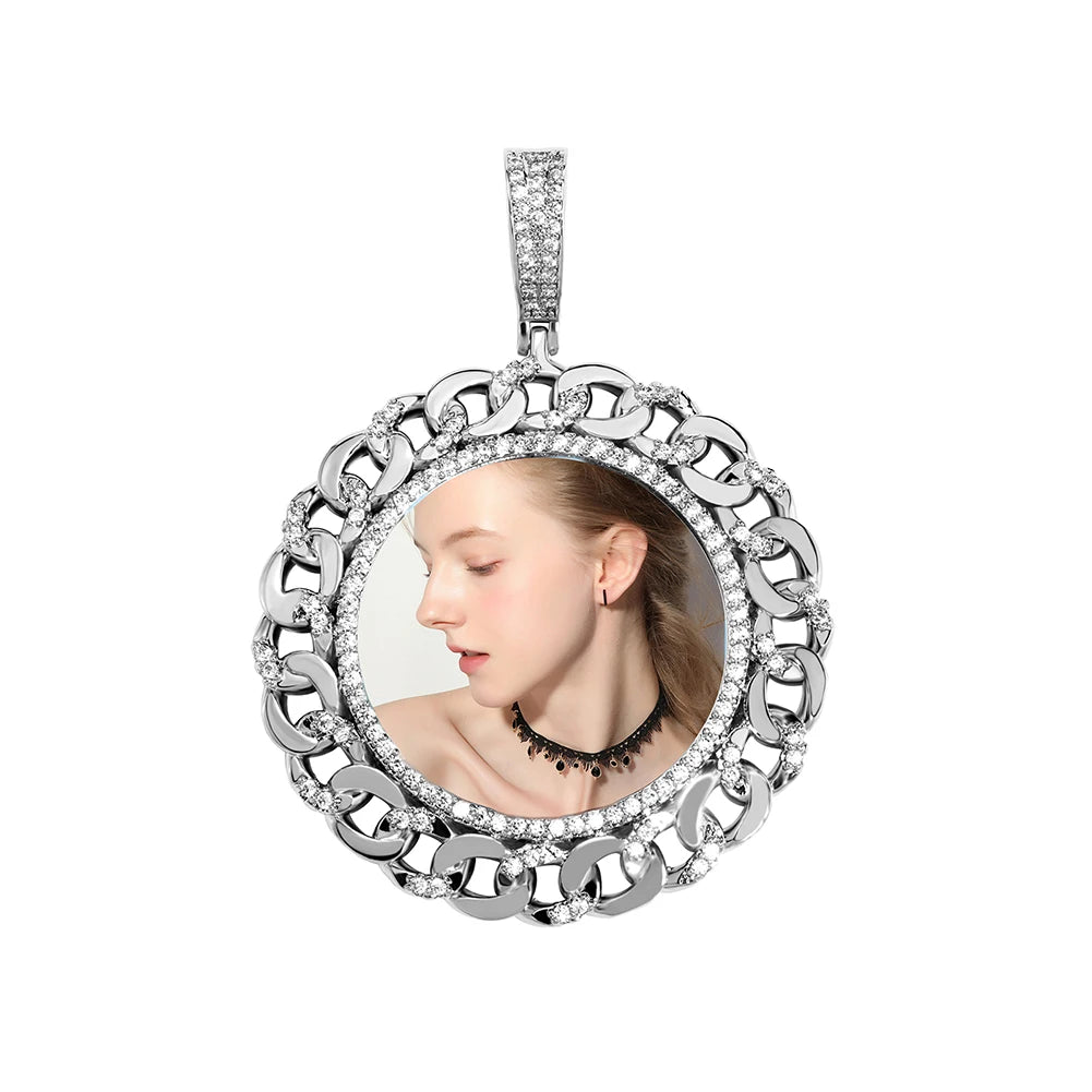 Hip Hop Photo 14k Gold Plated Memory Circle Necklace Men Round Sublimation Jewelry Custom 48mm Picture Photo Pendant