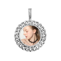 Hip Hop Photo 14k Gold Plated Memory Circle Necklace Men Round Sublimation Jewelry Custom 48mm Picture Photo Pendant