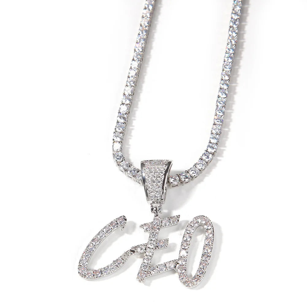 CZ big size brush font custom name letter necklace gold plated jewelry personalized name hip hop iced out jewelry